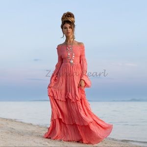 Lucia Off-Shoulder Boho Dress Bohemian festival Maxi Dress One Regular Size